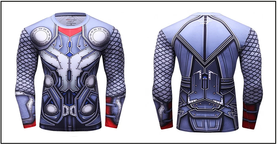 Superhero Punisher Long Sleeve Sport T Shirt Workout 3D Compression Quick Dry Training Men's Running Gym Fitness Top Rashgard