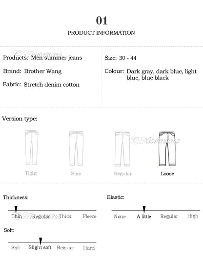 2023 New Classic Men's Thin Blue Jeans Advanced Stretch Loose Straight Denim Trousers Male Brand Pants Plus Size 40 42 44
