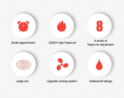 DMWD Electric 2200W 220V Touch Control Induction Cooker Electromagnetic Oven Hot Pot Heating Stove Adjustable 8 Mode EU US