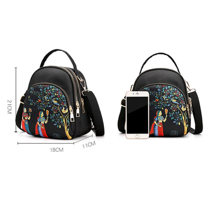Fashion Printing Backpack Women Large Capacity Nylon Rucksack Multilayer Crossbody Bag School Bags Waterproof Travel Knapsack