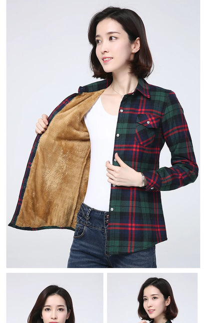 New Plus Thick Women's Plaid Shirt