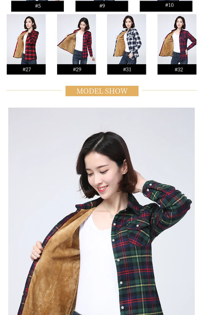 New Plus Thick Women's Plaid Shirt