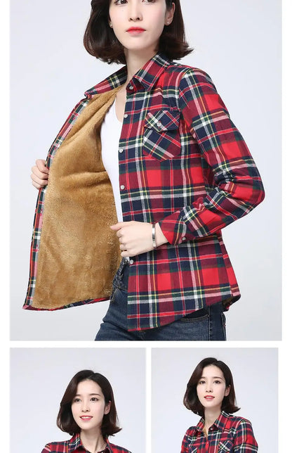 New Plus Thick Women's Plaid Shirt