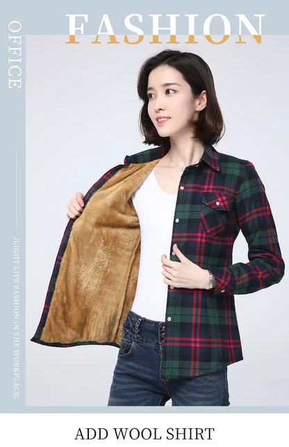 New Plus Thick Women's Plaid Shirt