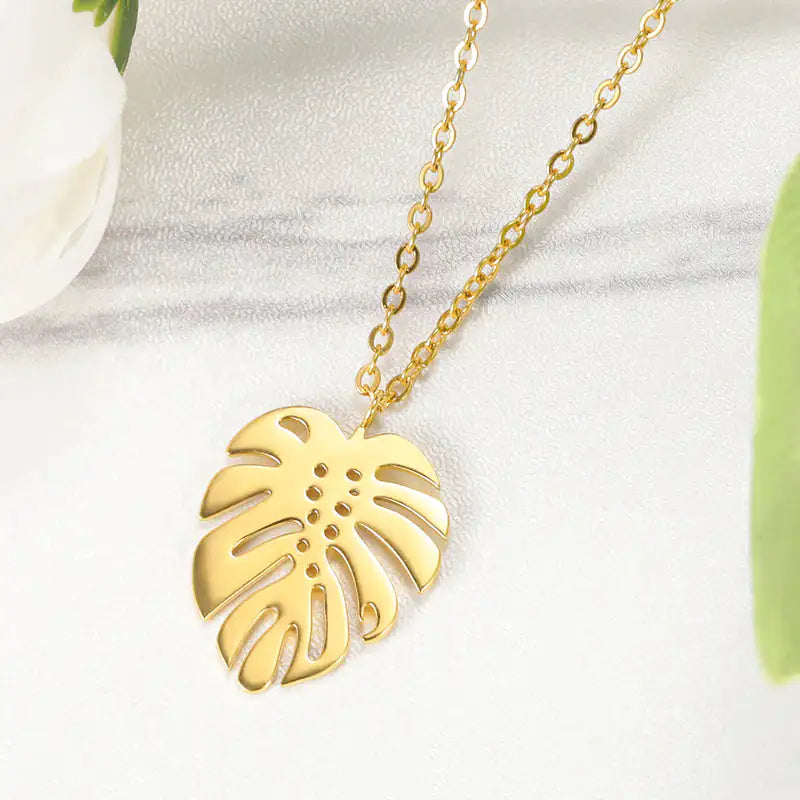 Hawaii Style Summer Collar Stainless Steel Palm Leaf Necklaces