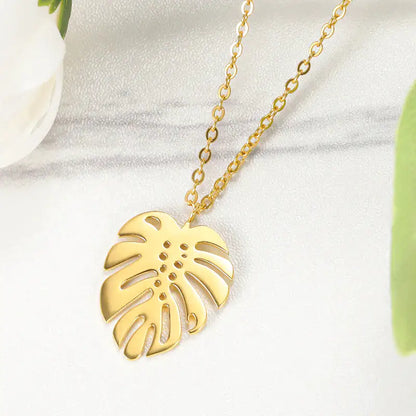 Hawaii Style Summer Collar Stainless Steel Palm Leaf Necklaces