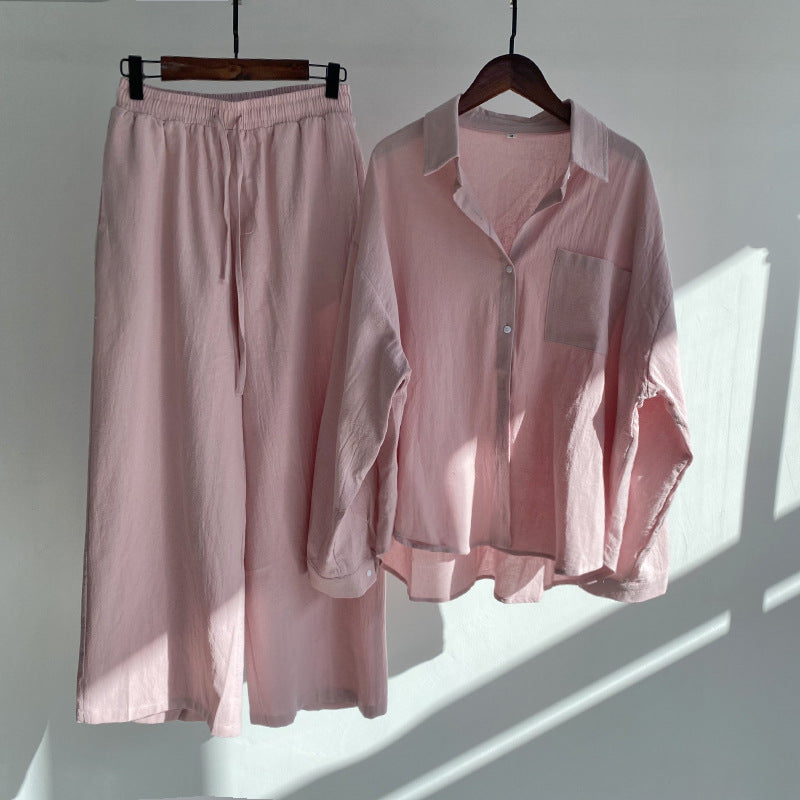 Modest Eid Muslim Women Sets Ensemble Two Pieces Single Breasted Button Shirt Solid Blouses & Wide Leg Pants Arab Islam Spring