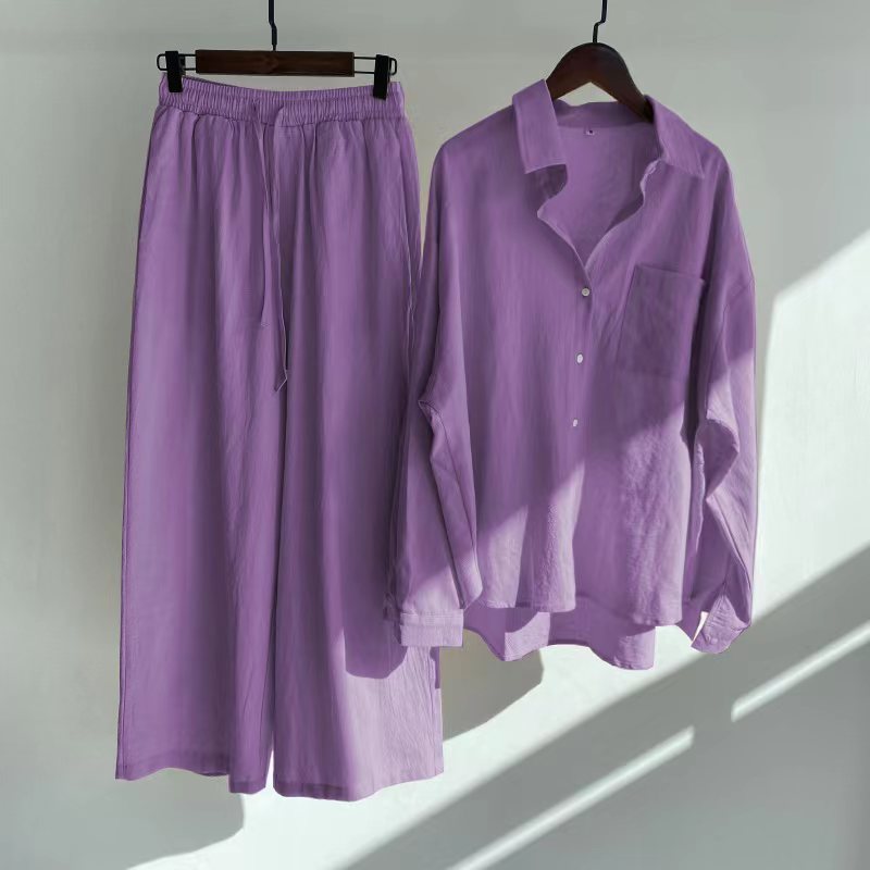 Modest Eid Muslim Women Sets Ensemble Two Pieces Single Breasted Button Shirt Solid Blouses & Wide Leg Pants Arab Islam Spring