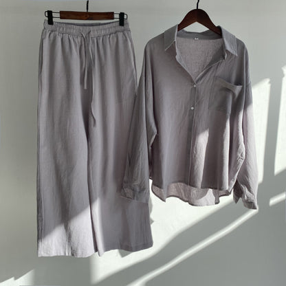 Modest Eid Muslim Women Sets Ensemble Two Pieces Single Breasted Button Shirt Solid Blouses & Wide Leg Pants Arab Islam Spring
