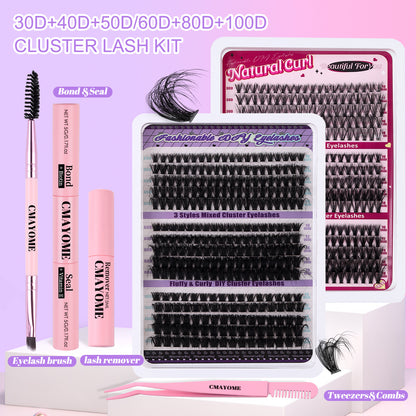 Large Capacity DIY 30 40 50 60 80 D Mix False Individual Lashes Kit  Bond and Seal Tweezers Comb Set Wispy Soft Thick Fake Lash