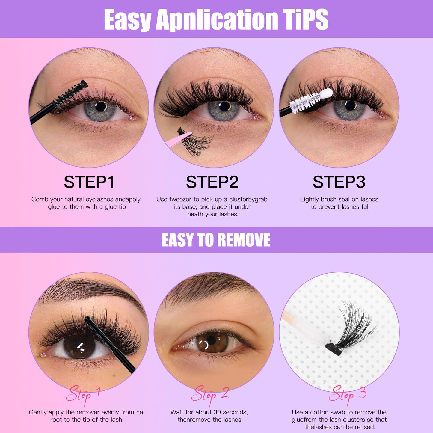 Large Capacity DIY 30 40 50 60 80 D Mix False Individual Lashes Kit  Bond and Seal Tweezers Comb Set Wispy Soft Thick Fake Lash