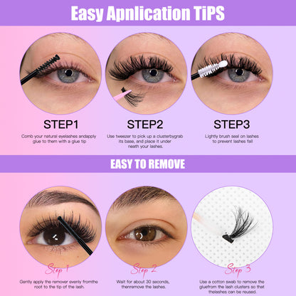 Large Capacity DIY 30 40 50 60 80 D Mix False Individual Lashes Kit  Bond and Seal Tweezers Comb Set Wispy Soft Thick Fake Lash