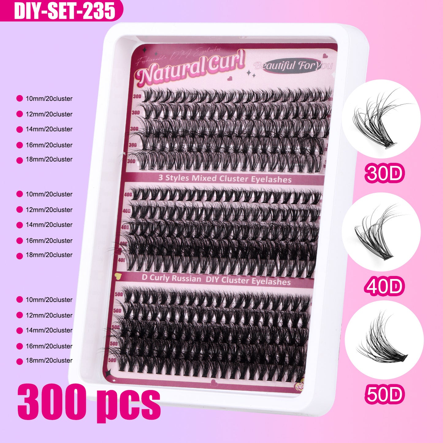 Large Capacity DIY 30 40 50 60 80 D Mix False Individual Lashes Kit  Bond and Seal Tweezers Comb Set Wispy Soft Thick Fake Lash