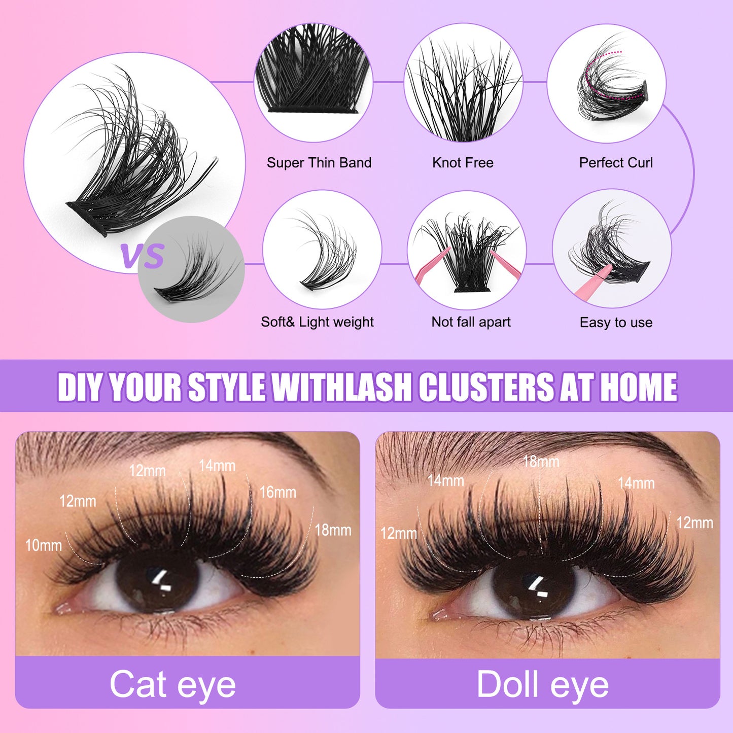 Large Capacity DIY 30 40 50 60 80 D Mix False Individual Lashes Kit  Bond and Seal Tweezers Comb Set Wispy Soft Thick Fake Lash