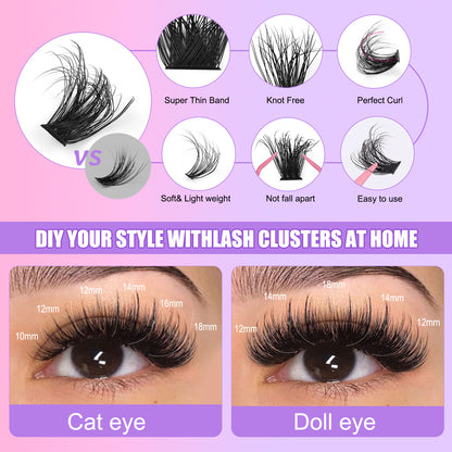 Large Capacity DIY 30 40 50 60 80 D Mix False Individual Lashes Kit  Bond and Seal Tweezers Comb Set Wispy Soft Thick Fake Lash