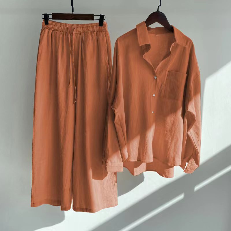 Modest Eid Muslim Women Sets Ensemble Two Pieces Single Breasted Button Shirt Solid Blouses & Wide Leg Pants Arab Islam Spring