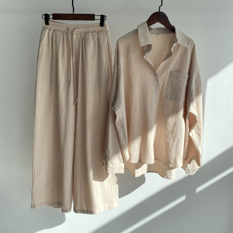 Modest Eid Muslim Women Sets Ensemble Two Pieces Single Breasted Button Shirt Solid Blouses & Wide Leg Pants Arab Islam Spring