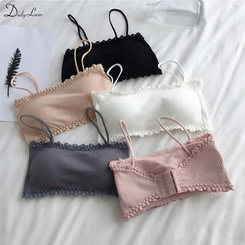 Summer New Sexy Bras for Women Soild Push Up Lingerie Seamless Spaghetti Word Sling Female Soft Tube Top Bralette Top Tanks