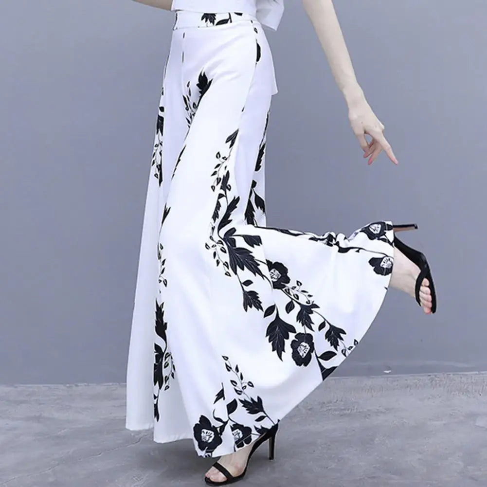 Women's Summer Long Pants Skirt Contrast Color Baggy Flower Print High Waist Slimming Plus Size Trousers Skirt Daily Clothes