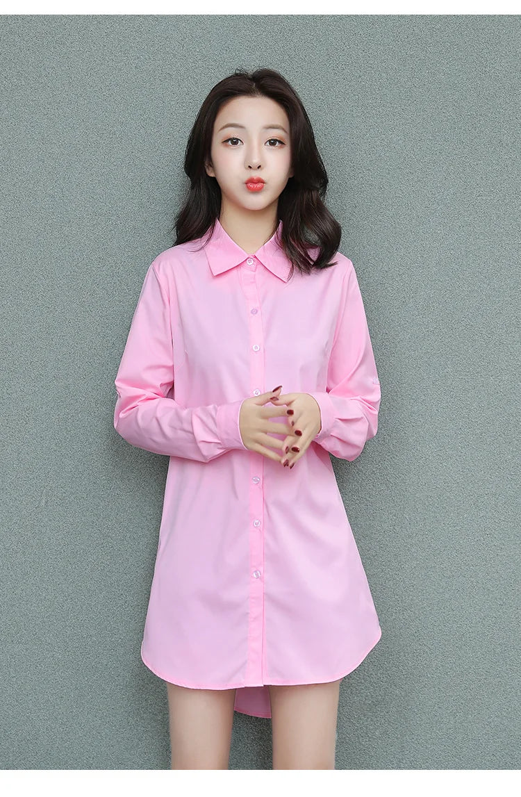 Mid-Length White Shirt Women BF Sexy Shirt Pajamas Female Skirt Ladies Tops Loose 2023 Autumn Clothing Women Shirts and Blouses