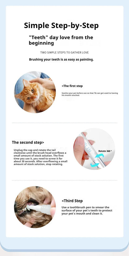 Pet Toothbrush Pen Teeth Cleaning Tool Fresh Breath Pet Toothbrush Toothpaste All-in-One Teeth Cleaning for Dogs and Cats