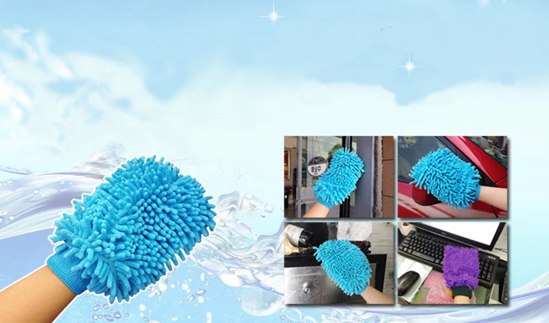 1PC Double-sided Microfiber Washable Car Washing Gloves Car Care Cleaning Gloves Cleaning Cloth Towel Mitt Car Accessories