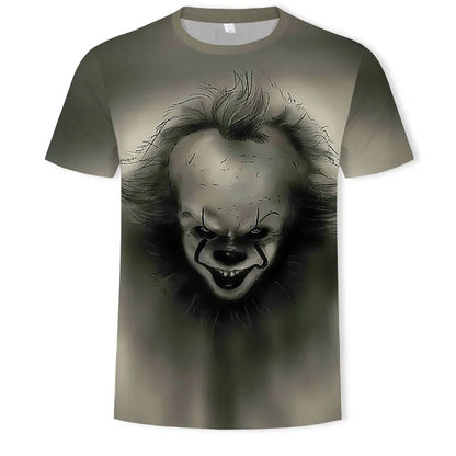 Summer New Men's Horror Clown Pattern T-Shirts Short Sleeve Streetwear Hip Hop 3D Printed Tops 6XL Large Size Loose Gothic Tees