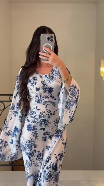 Abaya Muslim Women Flower Print Dress Dubai Long Robe Arabic Vestidos Morocco Kaftan Abayas Eid Ramadan Modest Dresses Jalabiya
