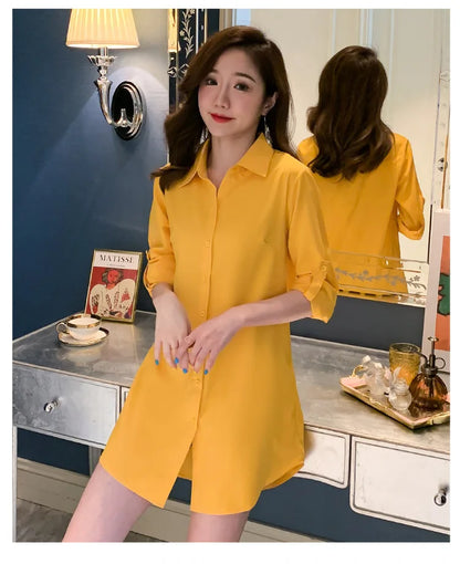 Mid-Length White Shirt Women BF Sexy Shirt Pajamas Female Skirt Ladies Tops Loose 2023 Autumn Clothing Women Shirts and Blouses