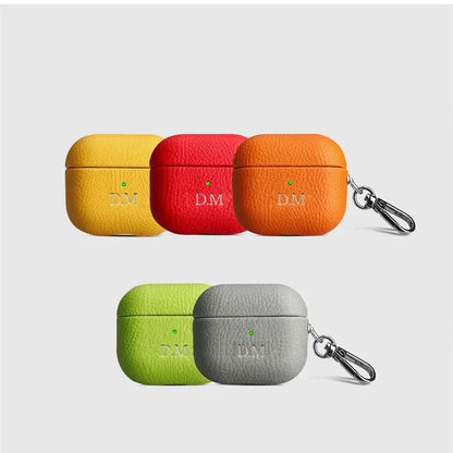 Personalized Initials Letters Customize Earphone DIY Soft Cover For Airpods 1 2 3 Pro 2 Luxury Lychee Skin Pattern With Keychain