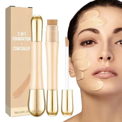 Double-headed Facial 2 in 1 foundation and concealer Moisturizing Foundation Brightening Contouring Highlighter Stick