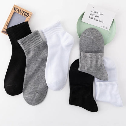 ALLTOOALL 5 Pairs/Lot Men's Solid Color Socks Black White Business Casual Sports Sock Man Cotton Mesh Breathable Short Socks