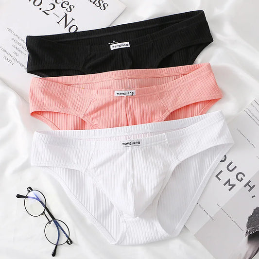 Cotton Briefs Men Sexy Bulge Pouch Underwear Sweat Absorption Underpants Breathable Panties Striped Knickers Male Soft Lingerie