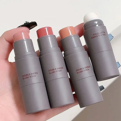 Double head Sponge Powder Blusher Lip&Cheek Dual-use Matte Makeup Natural Rouge Powder Blusher Stick light Nature Cosmetic