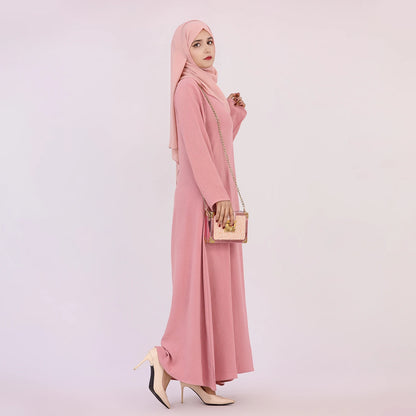 2025 Fashion Simple Muslim Dress Solid Abaya Arab Turkey Dubai Kaftan Modest Long Sleeve Maxi Dress Islamic Clothing LR593