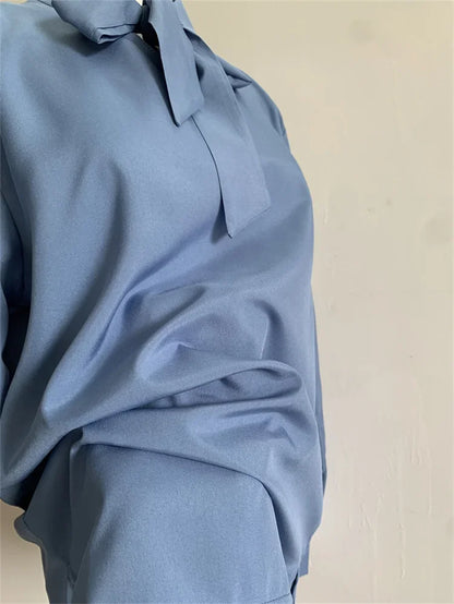 Pullover Blouse Summer Shirts for Women Korean Fashion Office Blouses blusas Autumn Long Sleeve Tie Bow Chiffon Formal Shirts