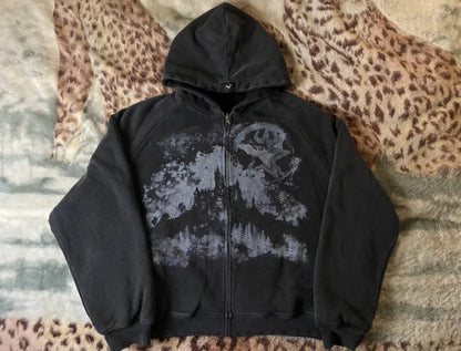 Y2k Hoodie Castle  Print Pattern Zipper Hooded Sweatshirt for Men and Women New Gothic Harajuku Hip Hop Retro Streetwear Jacket
