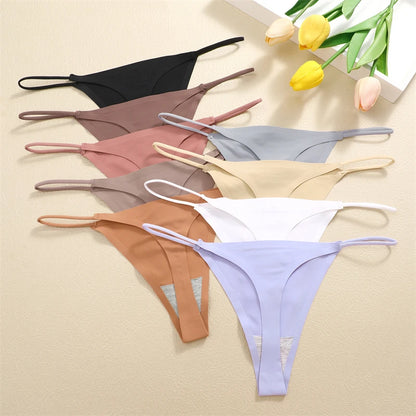5PCS Women Seamless Underpants Ice Silk Thongs Sexy Low Waist Bikini T-back Female Solid Color Traceless G-String Panties XS-XL