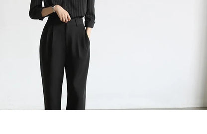 MEXZT Vintage Black Striped Shirts Women Office Long Sleeve Loose Casual Blouses Lady Korean Fashion Elegant Chic All Match Tops