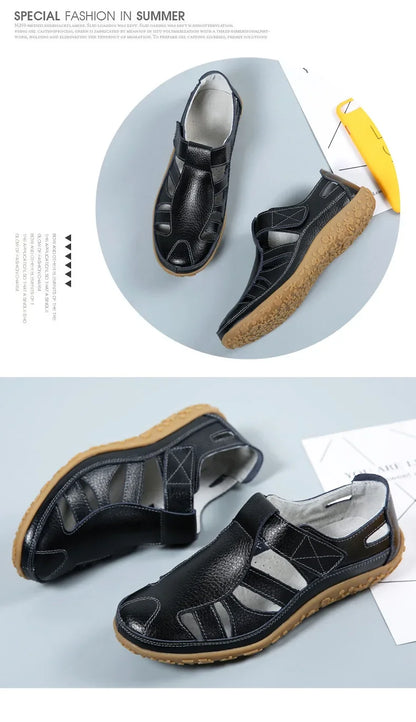Women Ladies Female Mother Genuine Leather Shoes Sandals Gladiator Summer Beach Cool Hollow Soft Hook Loop Shoes