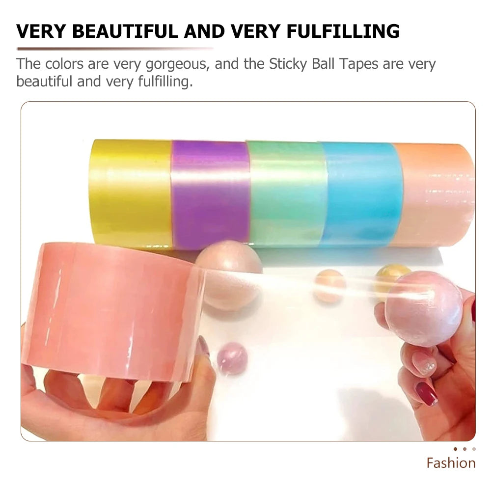 6 Rolls Adhesive Tapes Sticky Ball Tape Colorful Stress Relaxing Sticky Ball Tape Toy Party for Relaxing Toy Rolling Craft Gifts