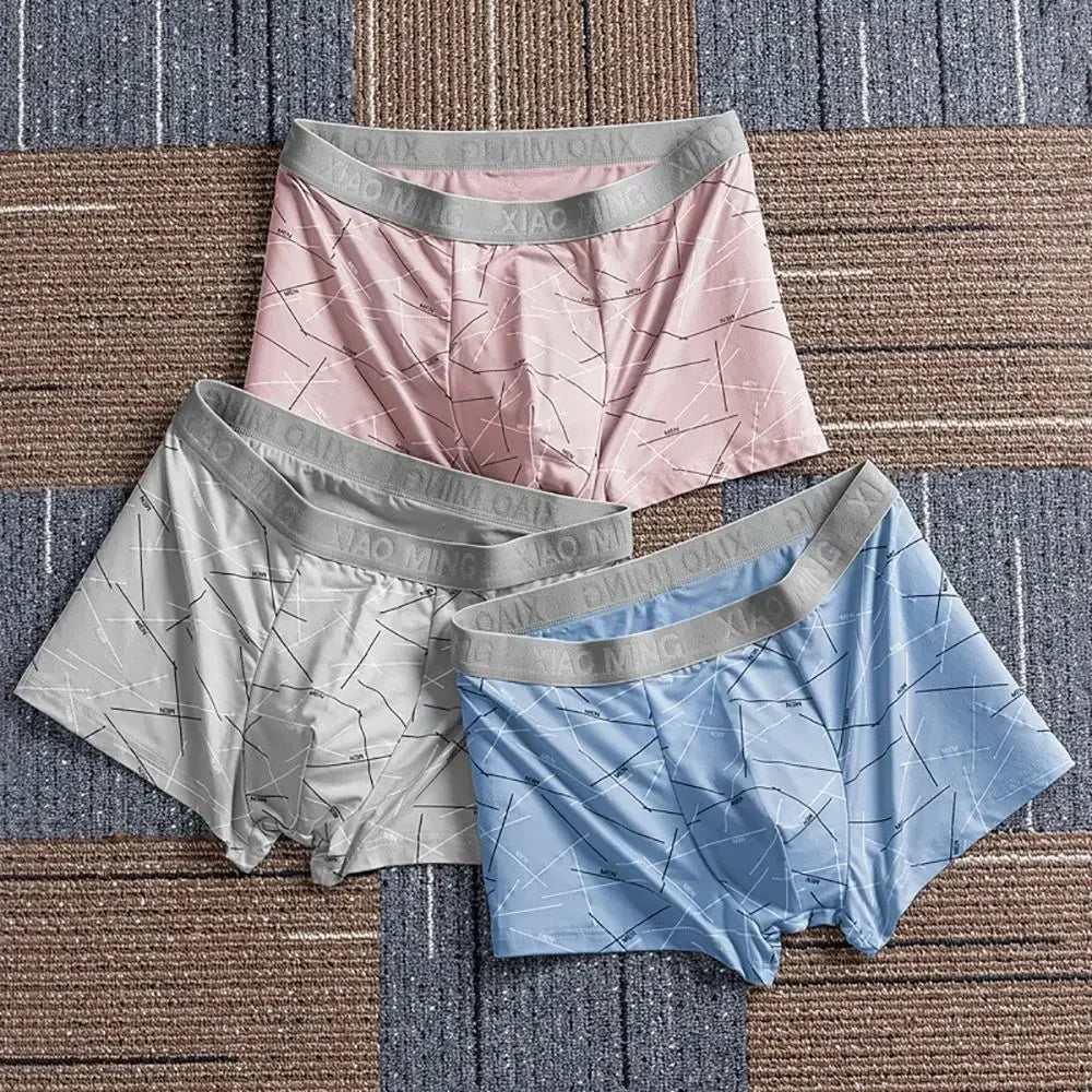 Thin Breathable Cotton Crotch Line Middle Waist Milk Silk Boxers Letter Underwear Men Panties Shorts