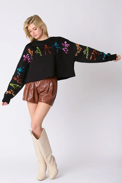 Glitter Patchwork Hoodies Vintage Tshirt Harajuku Slim Long Sleeve Streetwear Women Clothes Halloween Tee Top Autumn Winter