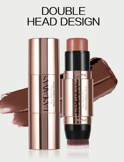 Double-headed Face Bronzer Highlighter Stick Concealer with Brush Face Contour Cream Moisturizing Natural 3D Nose Shadow Makeup