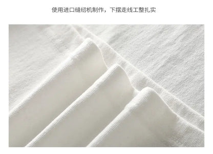 Japanese 320G Heavyweight Short Sleeve T-shirt Men's Summer Pure Cotton Thick Neckline Pure White Half Sleeve T-shirt