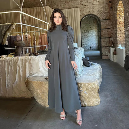 Women Eid Muslim Dresses Lantern Sleeve Morocco Ramadan Solid Sashes Vestidos Dubai Kaftan Arab Slim Casual Abayas Modest