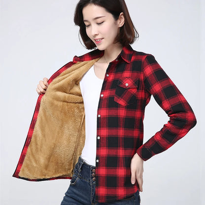 New Plus Thick Women's Plaid Shirt