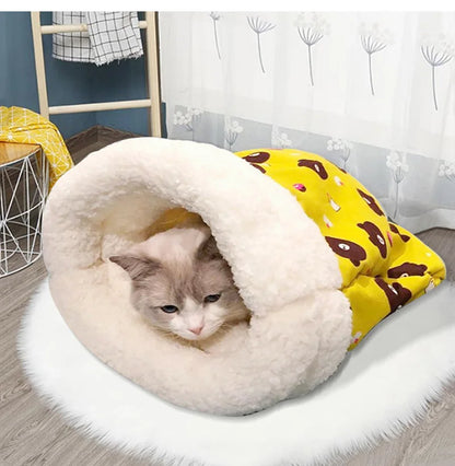 Winter Warm Cat Sleeping Bag Soft Cozy Pet Quilt Bed for Small Dogs Cats Thicken Semi Closed Kitten Puppy Nest Pet Supplies