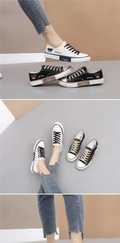 Low-top Canvas Shoes Women's Sneaker Lace up Flat Casual Shoes Fashion Breathable Running Shoes Soft Botton Vulcanize Shoe