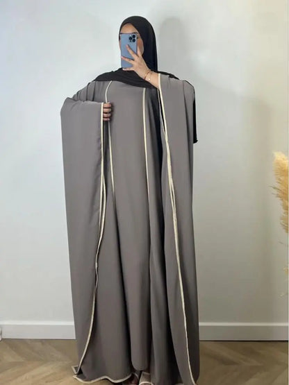 Muslim Women Dress Two Piece Set Eid Ramadan Morocco Dubai Open Abayas Vestidos Arab Cardigan Robe Suit Islam Modest Kaftan